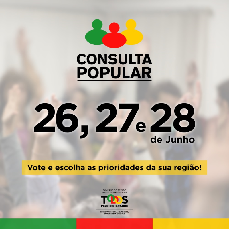 Consulta Popular 2018/2019 acontecerá entre 26 e 28 de junho.